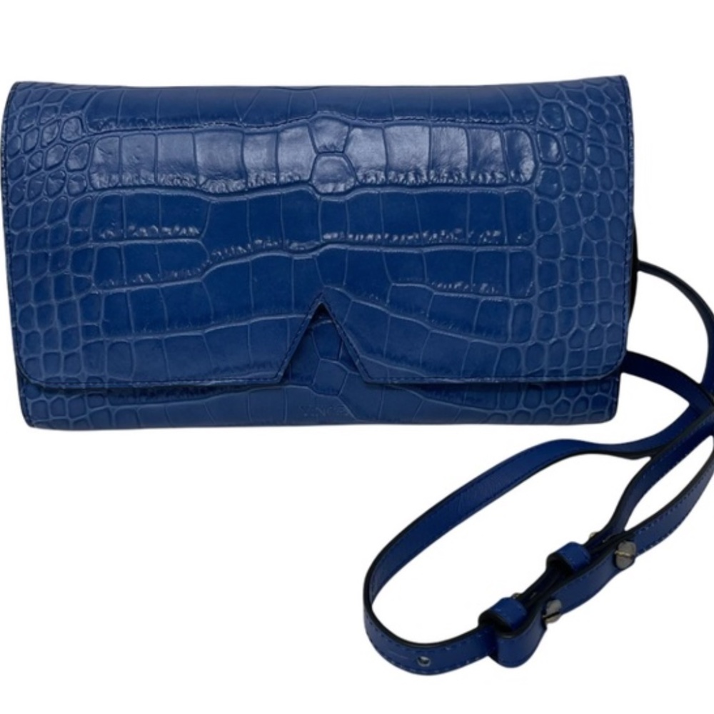 Vince Blue Croc-Embossed Crossbody Bag with Adjustable Strap